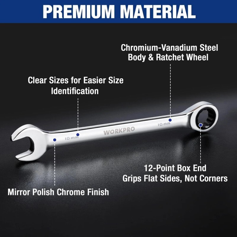 WORKPRO Ratcheting Combination Wrench Sets 7PCS Metric 8mm-17mm w/Organizer Rack