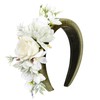 Zinniday Rose Flower Bridal Headband - Green White Floral Wedding