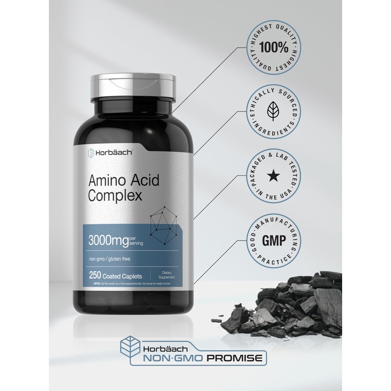 Horbäach Amino Acid Complex 3000mg | 250 Caplets | Non-GMO,