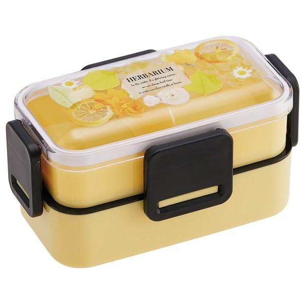 Skater PFLW4 Fluffy Dome-Shaped Lid, 2-Tier Lunch Box, 20.1 fl oz (600 ml), Herbarium Yellow, Made in Japan