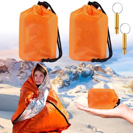 BLAZDEVE Survival Sleeping Bag, 2Pack Emergency Sleeping Bag Bivvy Bag, Reusable Portable Emergency Rescue Blanket Lightweight Waterproof Thermal Bivy Sack with 2 Whistle for Outdoor Camping (Orange)