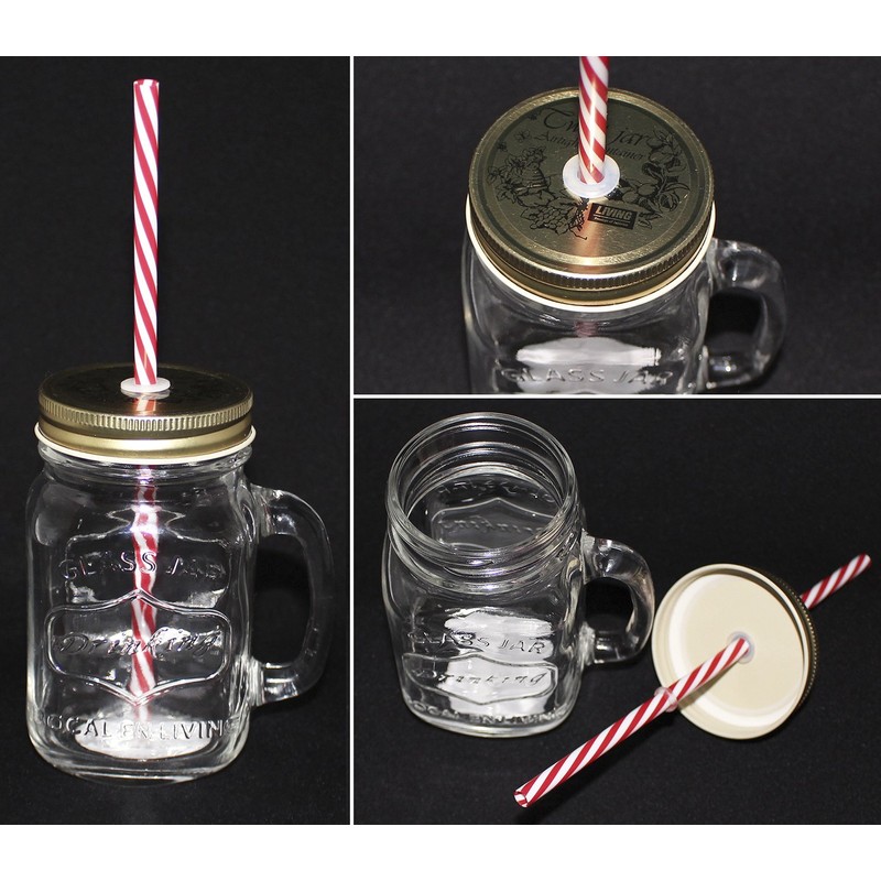 Glass Drink Jar 13.8 fl oz (380 ml) with Straw,