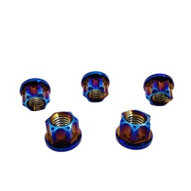 RISON Titanium Nuts M6 M8 M10 M12 Nut Hex Flange Bolt Screw Nut for Locomotive and Motorcycle Bicycle Car Boat Brake Accessories Titanium Fasteners Titanium Nut Pack of 5 (M8, Burnt Blue)