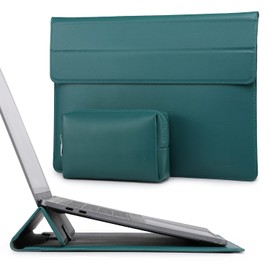 HYZUO 13.3-14 Inch Laptop Case Lambskin Leather Laptop Case with Stand Function Compatible with MacBook Pro 14 M3/M2/M1 A2992 A2918 A2779 A2442 2023-2021, HP Spectre x360 13/Envy 13, Dark Green