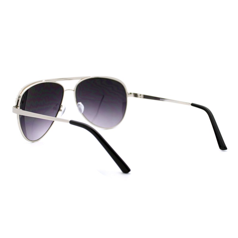 Rhinestone Top Aviator Sunglasses Womens Fashion Eyewear UV 400 Silver