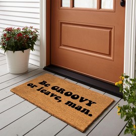 Funny Coir Doormat Be Groovy Or Leave Man Front Door Mat Entryway Outdoor Mat with Heavy Duty Front Porch Decor Welcome Mats House Warming Gift Coir Doormat Entry Natural Coir Mat 23.7 x 15.7 inch