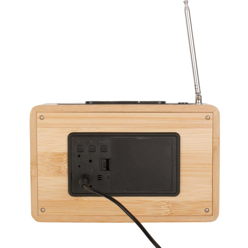 Karlsson Retro Bamboo Alarm Clock Radio, Wood, Green, 40 x