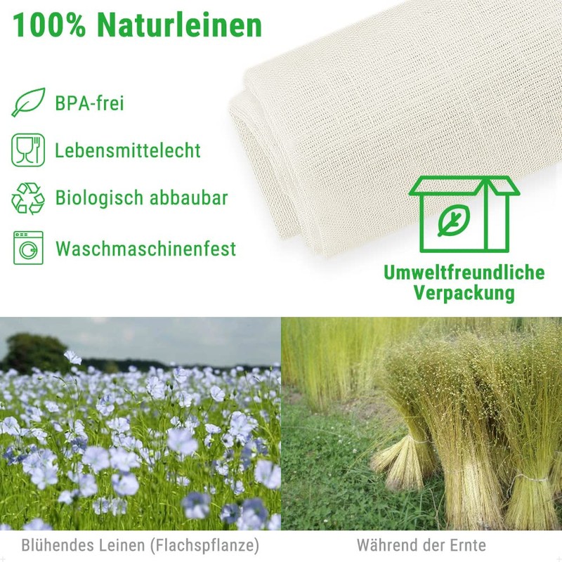 ecooe Straining Cloth 100% Linen 50 x 50 cm Tear-Resistant
