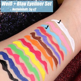 Liquid Eyeliner Matte| 2 Farben Flüssiges Eyeliner Stift | Schnell Trocknender & Wasserdichter | Hohe Pigmentierung & Candy Color Eye Make-up | Glatte Linie & Feine Feder | Blau + Weiß