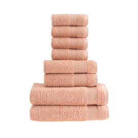 HALLEY Turkish Cotton Towels (Set of 8) 2 Bath Towels 2 Hand Towels 4 Washcloths, Super Soft Highly Absorbent 100% Cotton Towels for Bathroom and Kitchen for Mother’s Day (Peach)