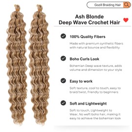 Ash Blonde Deep Wave Crochet Hair for Boho Braids 27/613# Synthetic Blonde Boho Hair for Braiding