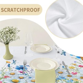 artslion Rectangle Waterproof 60x84in Wipeable Table Cover Non-PVC Fabric Blue butterfly chamomile Designs Indoor Outdoor Use