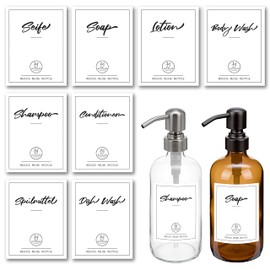 ALTGLAS Wasserfeste Seifenspender Etiketten - Aufkleber Set mit 8 Stickern für mittlere bis große Flaschen (8,2 x 6,3 cm) Schwarz-weiß