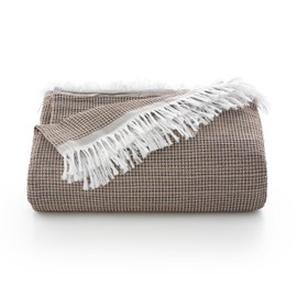 GAMUSI Multipurpose Bedspread for Bed 90/105 cm and Sofa. Plaid Foulard Bedspread, Sofa Throw for 2 Seater, Soft and Breathable, Cotton, Bee Nest, 180 x 280 cm, Coffee Brown