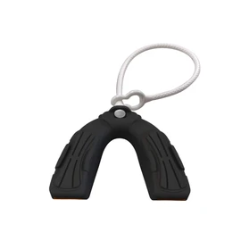 (Adult -Ages 11 & Above, Pumpkin Orang & Black) - Coollo Sports Boil and Bite Mouth Guard with Tether DBT Custom Fit Sport Mouthpiece for Football, Hockey, Rugby, Lacrosse and More (Free Case+ Strap) -Adult Size