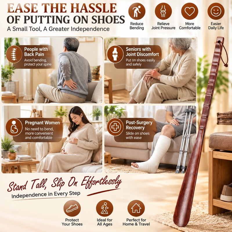 Long Handle Wooden Shoe Horn for Easy Shoe Wearing –