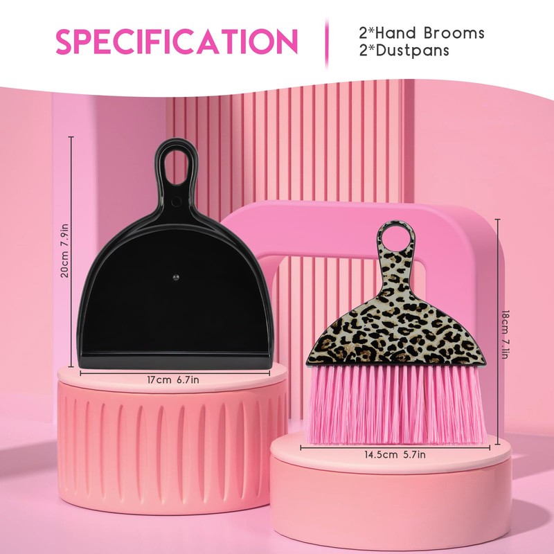 THINKLEARN 2PCS Mini Dustpan and Brush Set, Small Broom and