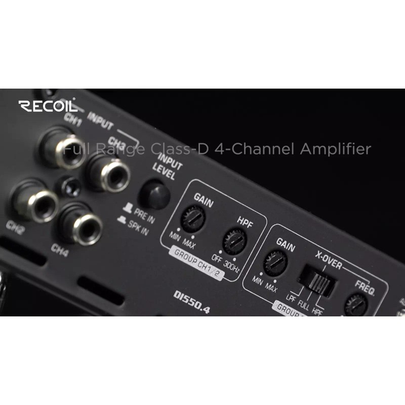 Recoil DI550.4 Full-Range Class-D 4-Channel Car Audio Amplifier, Bridgeable