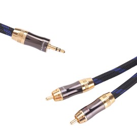 KUYIOHIFI HiFi Dual Shielded (OD 8.0mm) 3.5mm AUX to 2 RCA Audio Adapter Cable (6.6FT)
