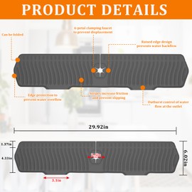 XAUXAGL 30 Inch Sink Splash Guard,Longer Silicone Sink Mat for Kitchen Bathroom,Kitchen Faucet Mat,Silicone Sink Faucet Mat Splash Guard, Drip Protector Splash Countertop (Grey)