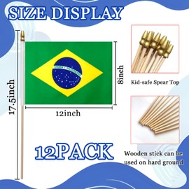 WEITBF 12Pcs 8×12 Inch Brazil Flags Small Brazilian Flags on Stick Mini Handheld Flag Outdoor Decorations