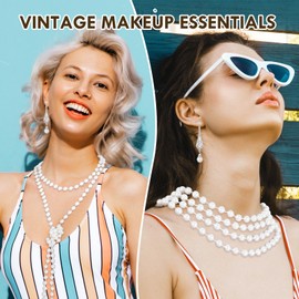3 Pcs 1920s Pearl Jewelry Set Including Long Pearl Necklace Vintage Flapper Earrings Multilayer Pearl Bracelet Multilayer Imitation Pearl Necklace Bracelet Flapper Accessories for Women Christmas