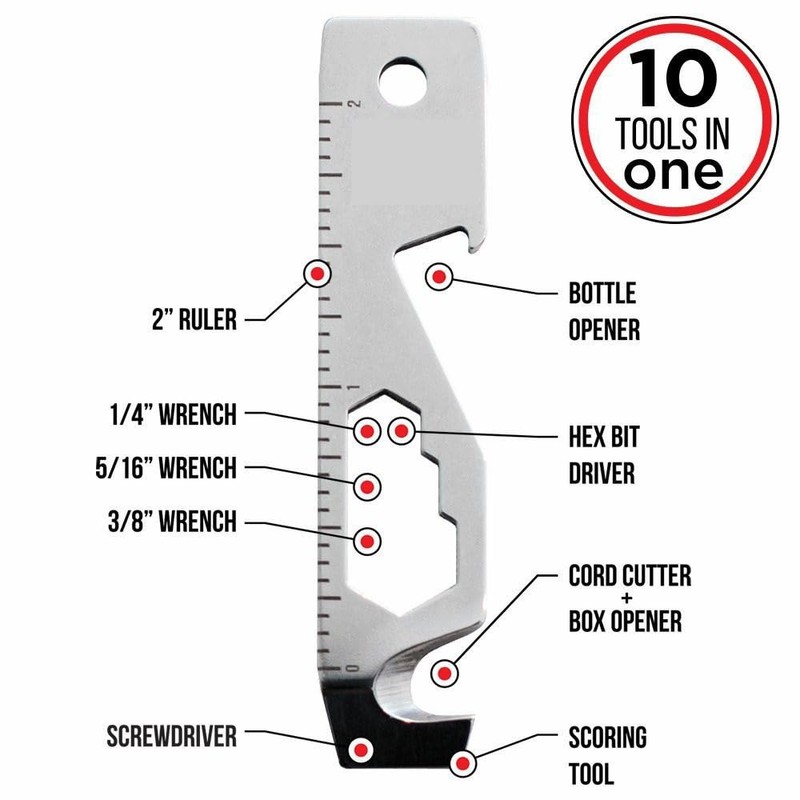 10-In-1 Key Tool - Keychain Multi-Tool (Bottle Opener - Screwdriver