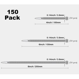 Oksdown 150 Pack of Premium Cable Ties Black 3.6mm Strong Nylon Zip Ties Wraps Heavy Duty Plastic Assorted in Sizes 100mm,150mm,200mm (50 Pcs Per Size) for Office Home Garage Workshop DIY Bicycle