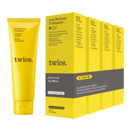 TWICE 4 Pack Charcoal Whitening Toothpaste Fluoride Free Mint Flavor Natural Clean