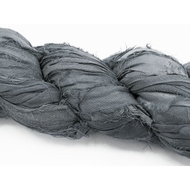 100g Recycled Sari Silk Ribbon Yarn, Jewelry Making Trim - Grey