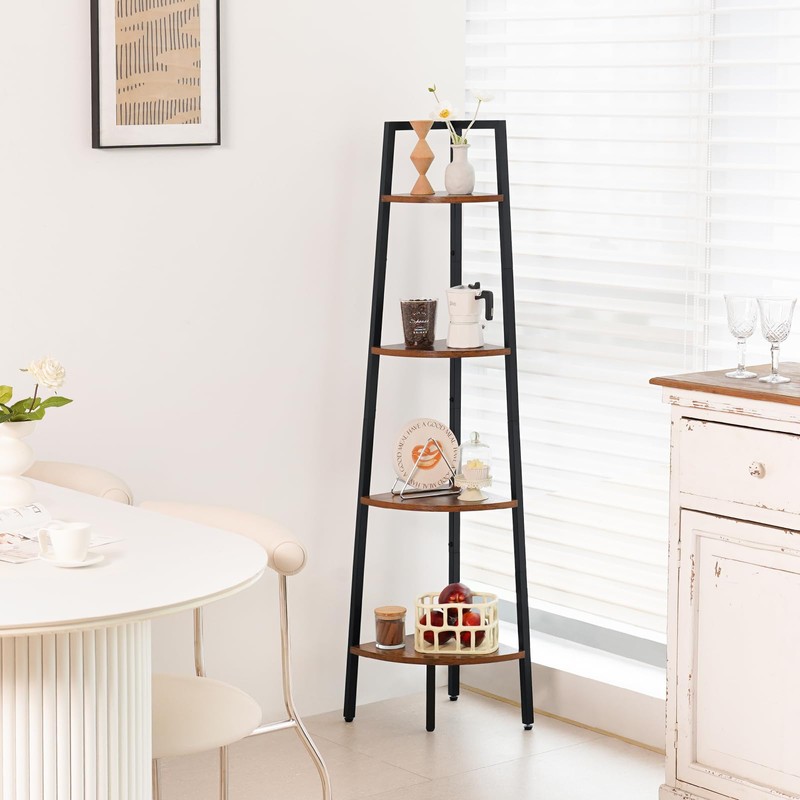 Yoobure 4-Tier Corner Bookshelf with Metal Frame - Ladder Display