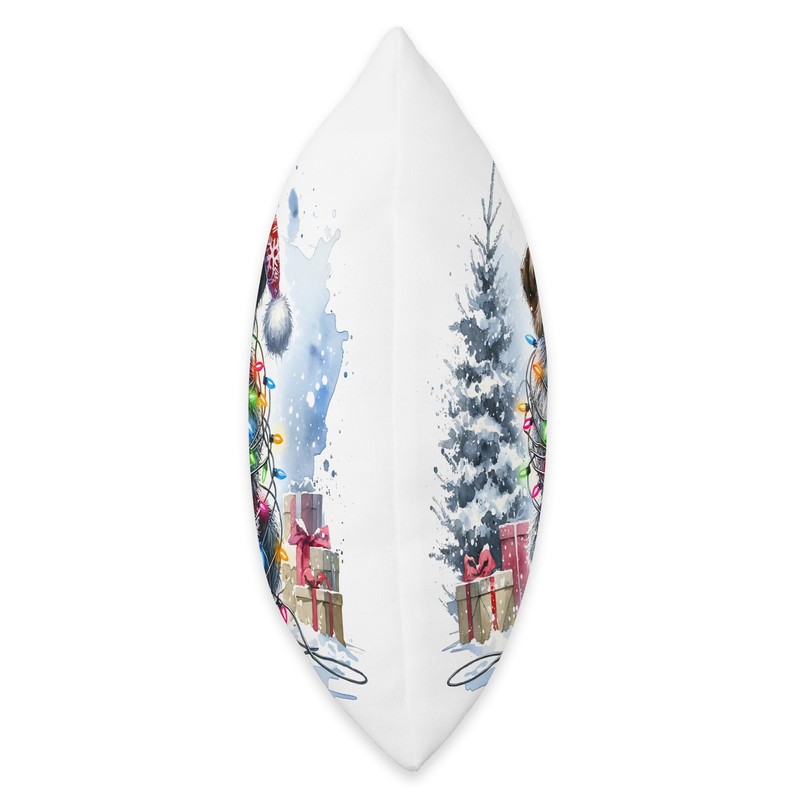 Watercolor German Wirehaired Pointer Dog Christmas Lights Throw Pillow