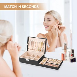 Jewelry Box for Girls Women Leather Jewelry Organizer with Lock Double Layers Jewelry Storage Case Removable Tray for Necklace Earring Ring with Polishing Cloth and Jewelry Bags, Home Decor Gifts