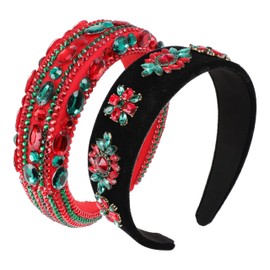 SP Sophia Collection Women's 2 PC Holidays Sparkling Crystal Padded Wide Bejewelled Hair Headband Party Hairband Hair Accessories