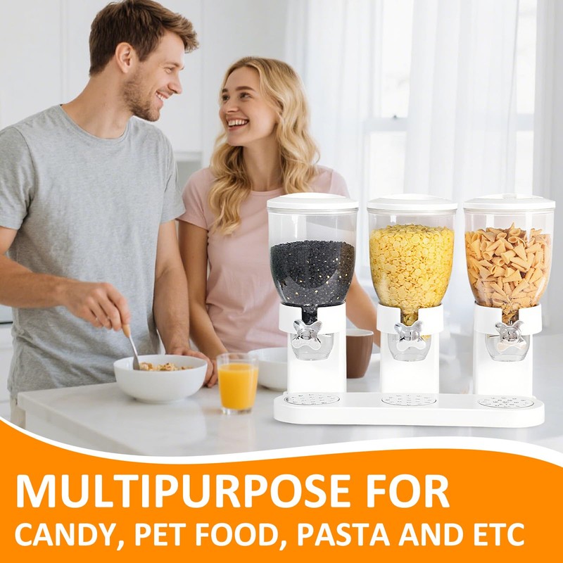 Petyoung Triple Food Storage Dispenser, 6L Capacity Cereal Container, Plastic