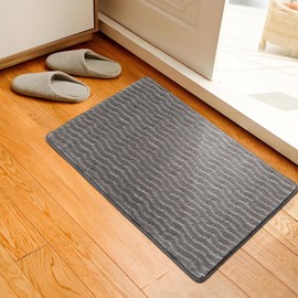 Megabarn Thick Cushioned Entryway Rug, Washable Front Door Mat Kitchen Rug with Soft Plush Wave Stripe, Self-Adhesive Non-Slip Backing (Dark Gray,30" × 17")