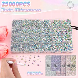 25000Pcs AB Rhinestones for Bedazzling with B7000 Jewelry Glue, Non Hotfix Flatback Gems, Crystal Resin Rhinestones for Crafting Crafts Clothing Tumblers Mugs Shoes Fabric Decor Nail Art