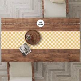 Folkulture Table Runner | Summer Table Runners 72 inches Long | Checkered Boho Table Runners for Farmhouse Decor or Table Decorations for Party | White and Yellow Table Runner for Summer Decor
