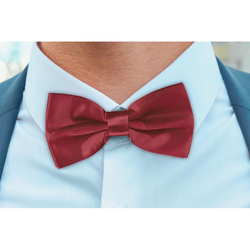 BomGuard Mens Bow Tie with Pocket Square - Dark Red