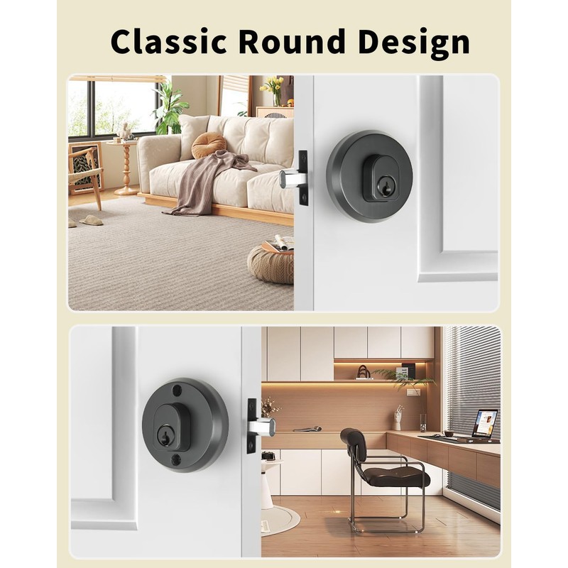 Double-Sided Keyed Round Deadbolt Lock - Matte Black, Exterior Door