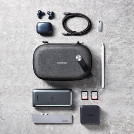 UGREEN Organizador para Cables Cargadores, Funda de Disco Duro Externo 2.5", Estuche con Cremallera y Bolsillos, para Tarjetas SD/TF, USB Hubs, Auriculares, Negro