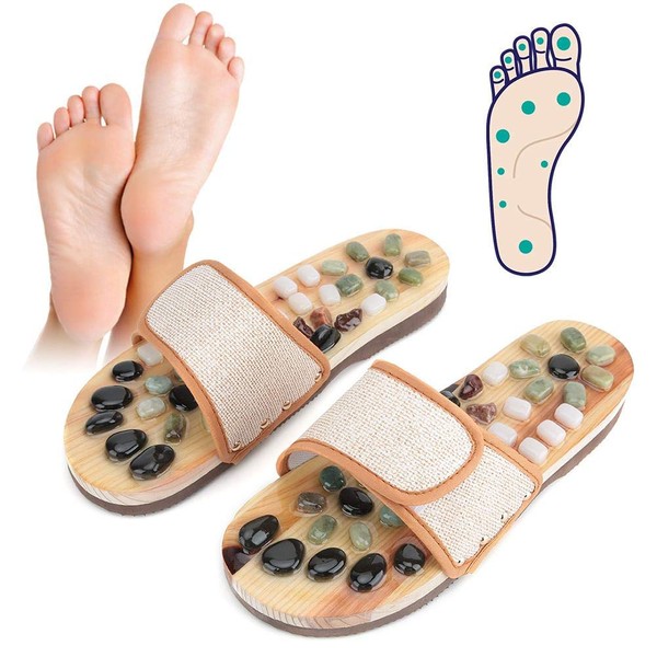 Zapatillas de masaje acupresión zapatos de masaje de pies de piedra de jade, masajeador de pies masaje de zona refleja de acupuntura, zapatos de salud en interiores para activar la sangre(39)
