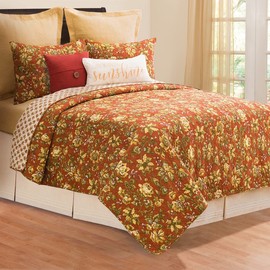 C&F Home Estelle King 3 Piece Reversible Coverlet Quilt Set with 2 King Shams Quilt Set Warm Orange Fall Damask Floral Reverse to Beige Floral Pattern King 3 Piece Set Orange