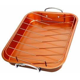 Copper New Non-Stick Copper Ceramic Turkey Roaster Pan W/ Removable Rack