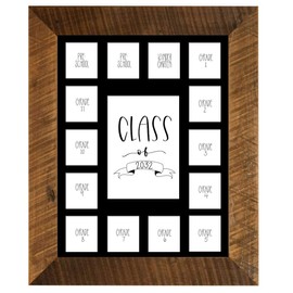 Rustic Red Door Co School Years Reclaimed Wood Picture Frame with Mat - 11x14 Wooden Framed 15 Photo Collage Mat – Pre-School & Kindergarten to 12th Grade High School Graduation (Class of 2032, Black)