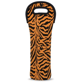 QsirBC Animal Tiger Stripe Wine Bag Neoprene Wine Tote Bags Leakproof Travel Wine Tote with Handle Reusable Cooler Bag for Camping Picnic Travel Wine Lover Gift