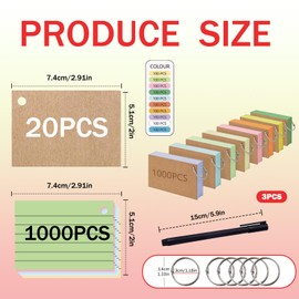 FISH DRAGATE Pack of 1000 Index Cards, A8 Index Cards Comes with Gel Pen, 10 Colours Learning Cards, Vocabulary Cards, Flash Cards for Office, School, Home, Learning Notes (550 g/m²)