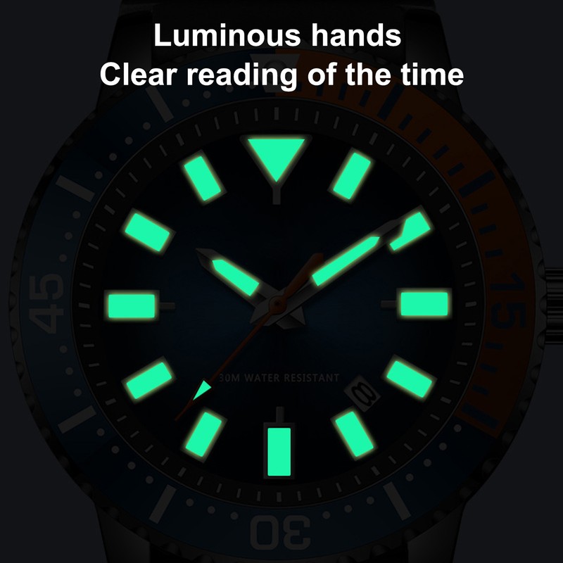 Rotating Bezel Watch Luminescent Automatic Date Analog Display Calendar Waterproof
