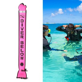 Gatuxe Scuba Diving Marker Buoy, 120 x 15 cm, Scuba Diving, Inflatable Safety Hose, Reinforced Nylon, Safety, Explosion-Proof with Reflective Strips, D-Ring for Diving (Pink)