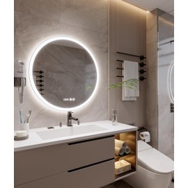 Luminorcrest 20inches Round LED Mirror,samrt Mirror Bathroom,Bathroom Mirror with Light,Anti- Fog,3 Colors Dimmable,Front and Backlit,CRI90+,Touch Button